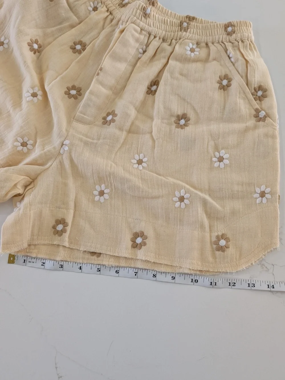 BAZISZT Casas Wildflower Embroidered Shorts Yellow Cotton Muslin Medium NWT - Picture 12 of 12
